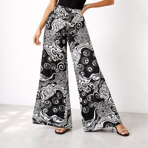 H&H Fashion Black White Swirl Print Wide Leg Pants Size Large